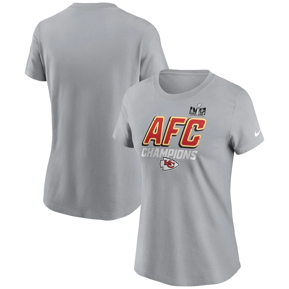 T-shirt emblématique Nike pour femmes, gris, Kansas City Chiefs 2023 AFC Champions