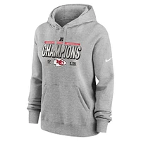 Women's Nike Heather Gray Kansas City Chiefs 2024 AFC Champions Locker Room Trophy Collection Club Fleece Pullover Hoodie