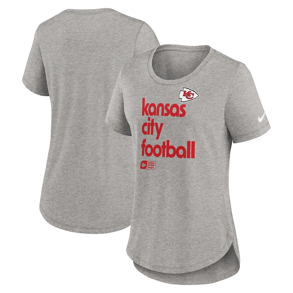 T-shirt Nike Heather Grey Fashion Tri-Blend pour femme des Kansas City Chiefs