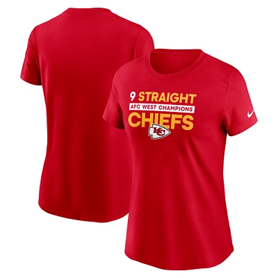 T-shirt Nike rouge Kansas City Chiefs Nine-Straight AFC West Division Champions pour femme