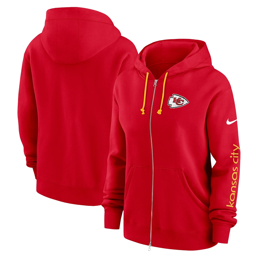 Sweat à capuche entièrement zippé Nike Kansas City Chiefs Phoenix pour femme Rouge