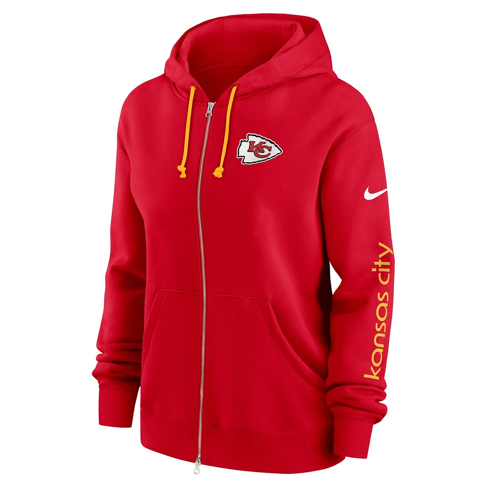 Sweat à capuche entièrement zippé Nike Kansas City Chiefs grande taille Phoenix pour femme