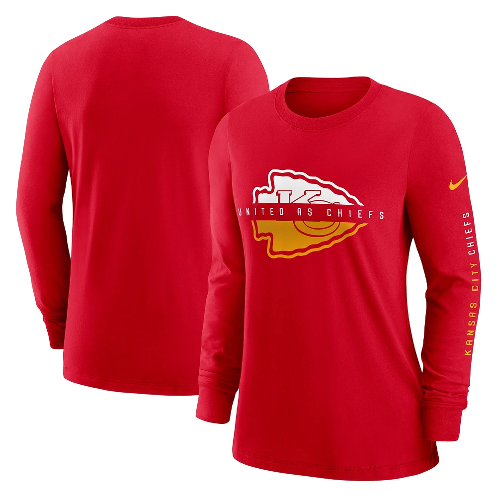 T-shirt à manches longues Nike rouge Kansas City Chiefs Prime Split pour femme