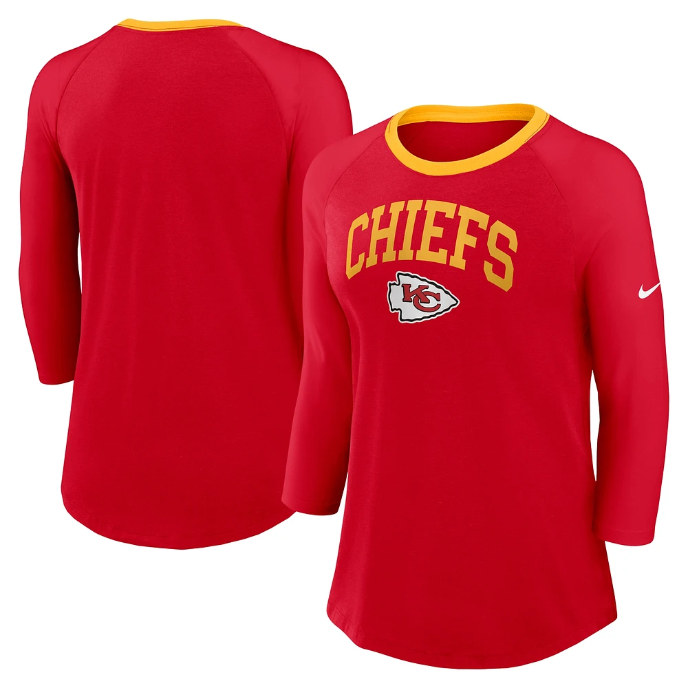 T-shirt raglan à manches 3/4 Nike Kansas City Chiefs pour femme rouge