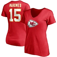 T-shirt à col en V pour femme Patrick Mahomes Red Kansas City Chiefs avec nom et numéro de joueur