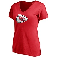 T-shirt à col en V pour femme Patrick Mahomes Red Kansas City Chiefs avec nom et numéro de joueur