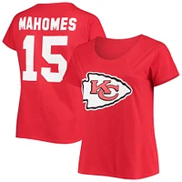 T-shirt à col rond pour femme Patrick Mahomes Red Kansas City Chiefs avec nom et numéro Fair Catch, grande taille