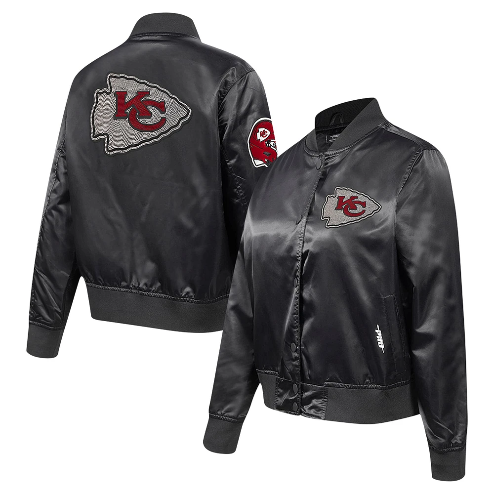 Women's Pro Standard Black Kansas City Chiefs Jeweled Satin Full-Snap Jacket