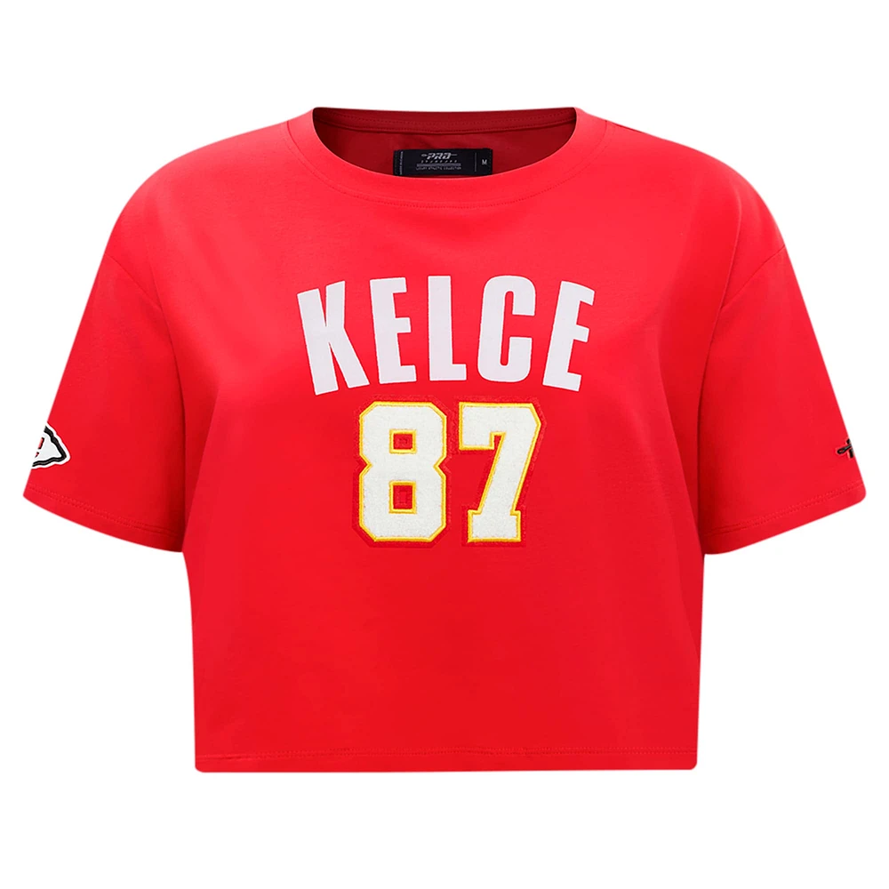 T-shirt court et carré pour femme Pro Standard Travis Kelce avec nom numéro de joueur des Kansas City Chiefs