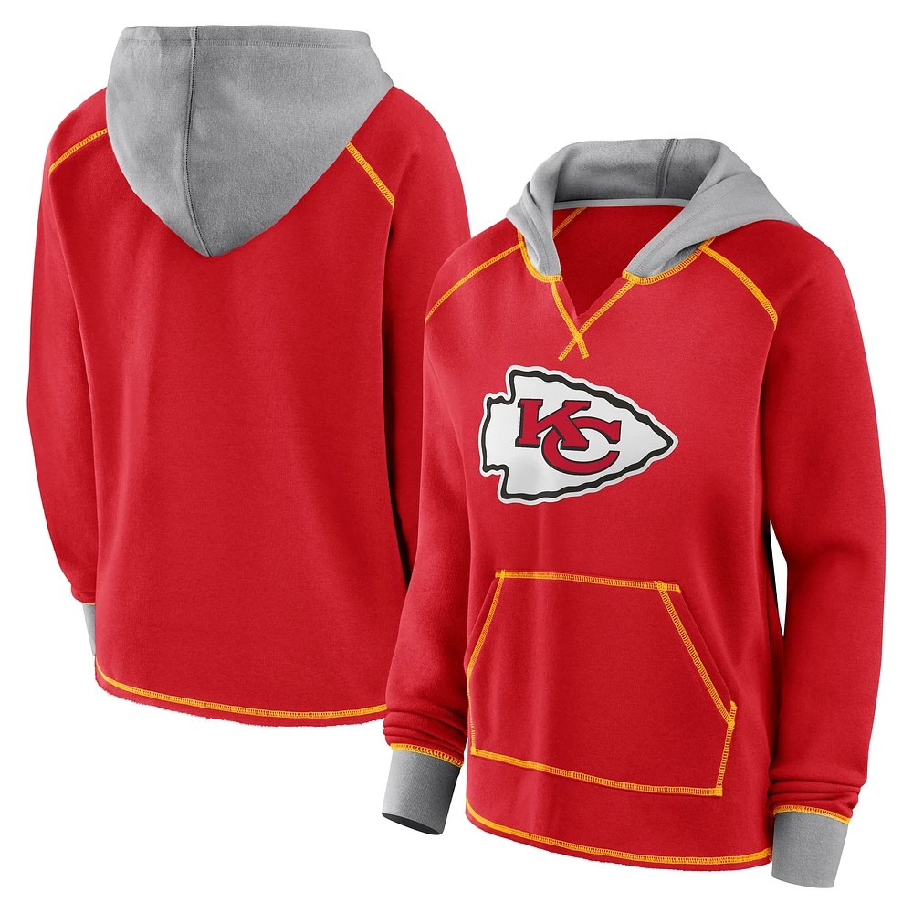 Sweat à capuche col en V polaire rouge pour femme Kansas City Chiefs Boom