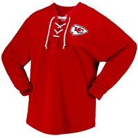 T-shirt à manches longues lacets pour femme Kansas City Chiefs Super Bowl LVIII Champions rouge