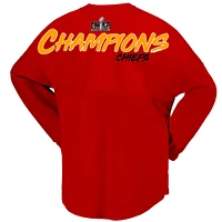 T-shirt à manches longues lacets pour femme Kansas City Chiefs Super Bowl LVIII Champions rouge