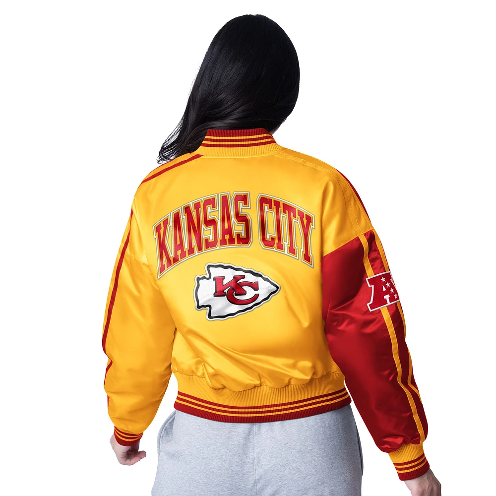 Women's Starter  Red/Gold Kansas City Chiefs Zone Blitz Cropped Full-Snap Satin Jacket