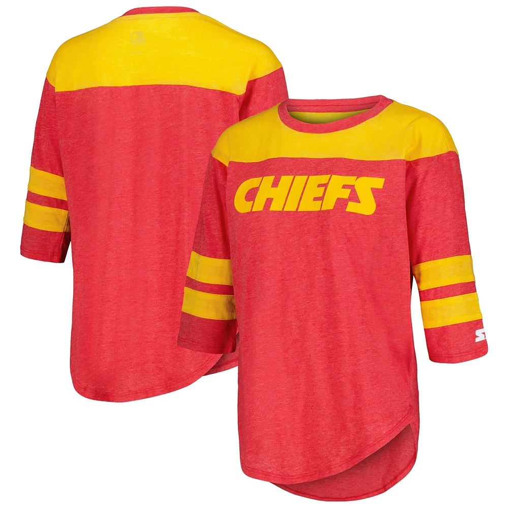 T-shirt rouge à manches trois-quarts pour femmes Starter Red Kansas City Chiefs Fullback Tri-Blend