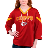 T-shirt à lacets manches 3/4 Starter Red Kansas City Chiefs Rally pour femmes