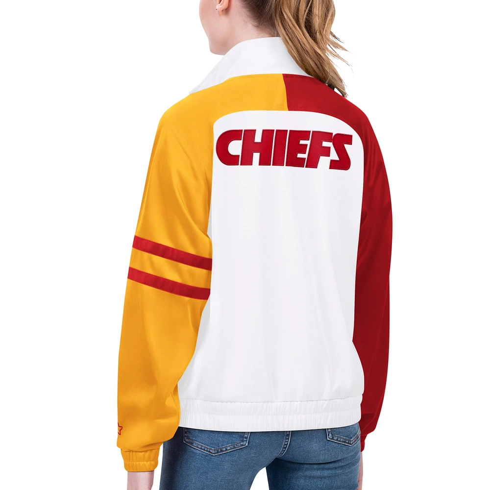 Veste de survêtement entièrement zippée Starter White Kansas City Chiefs Curve Ball Raglan pour femmes