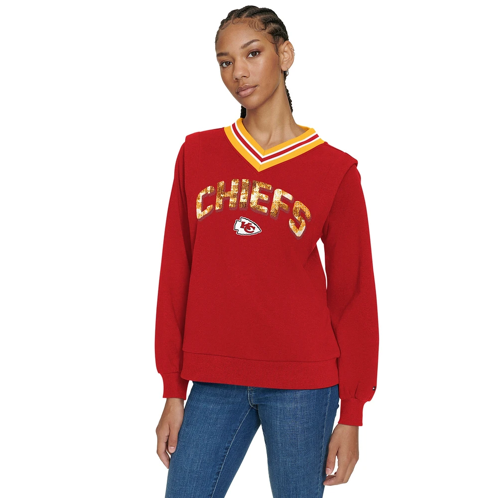 Sweat-shirt à col en V rouge Alice des Kansas City Chiefs de Tommy Hilfiger pour femme