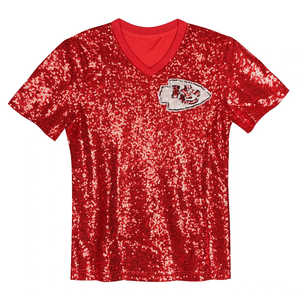 Maillot à col en V pour femme Travis Kelce Red Kansas City Chiefs avec nom et numéro de joueur