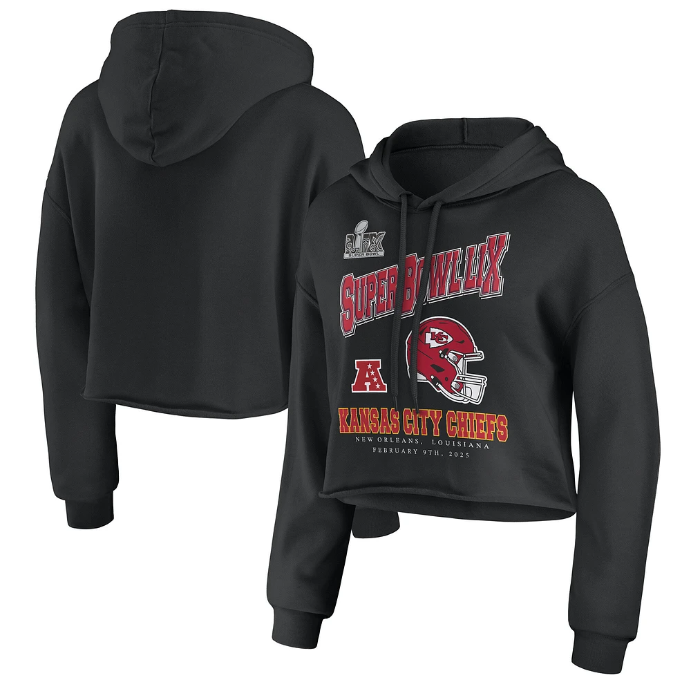 Women's WEAR by Erin Andrews Black Kansas City Chiefs Super Bowl LIX Cropped Pullover Hoodie