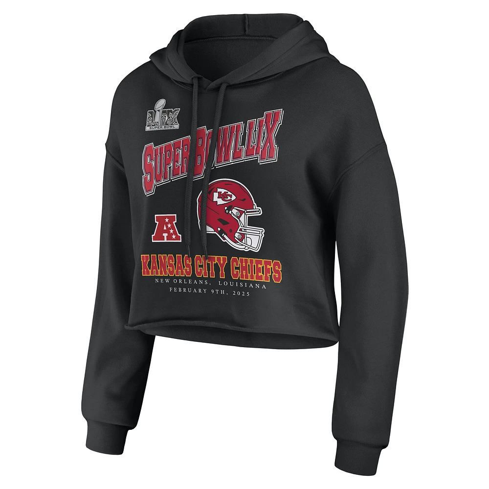 Women's WEAR by Erin Andrews Black Kansas City Chiefs Super Bowl LIX Cropped Pullover Hoodie