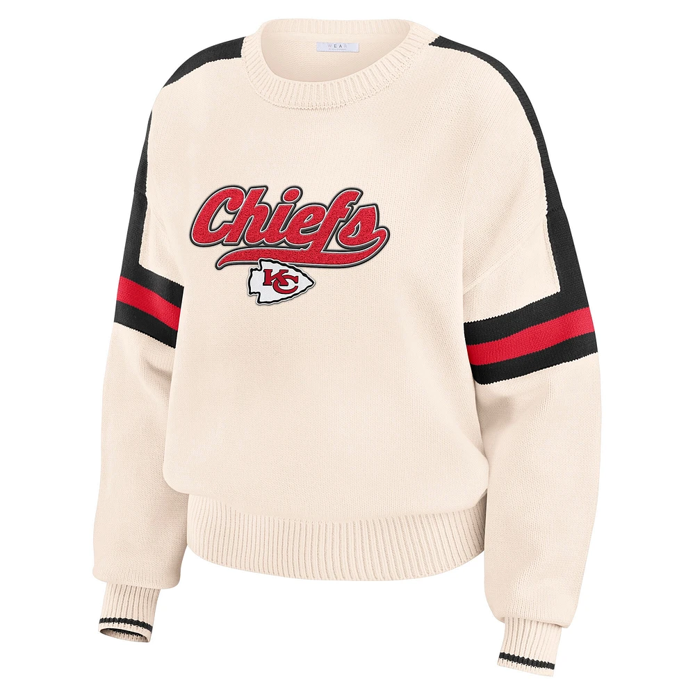 Women's WEAR by Erin Andrews  Cream Kansas City Chiefs Stripe Pullover Sweater