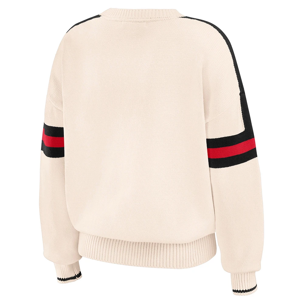 Women's WEAR by Erin Andrews  Cream Kansas City Chiefs Stripe Pullover Sweater