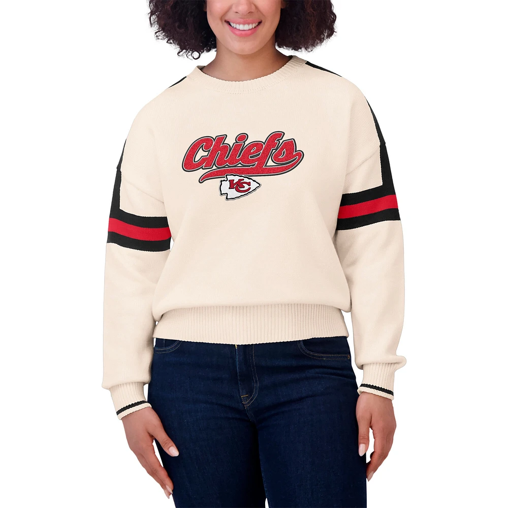 Women's WEAR by Erin Andrews  Cream Kansas City Chiefs Stripe Pullover Sweater