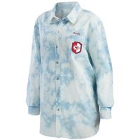 Women's WEAR by Erin Andrews Denim Kansas City Chiefs Chambray Acid-Washed Long Sleeve - Button-Up Shirt