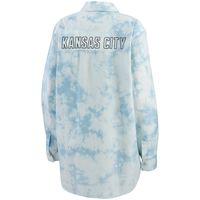 Women's WEAR by Erin Andrews Denim Kansas City Chiefs Chambray Acid-Washed Long Sleeve - Button-Up Shirt