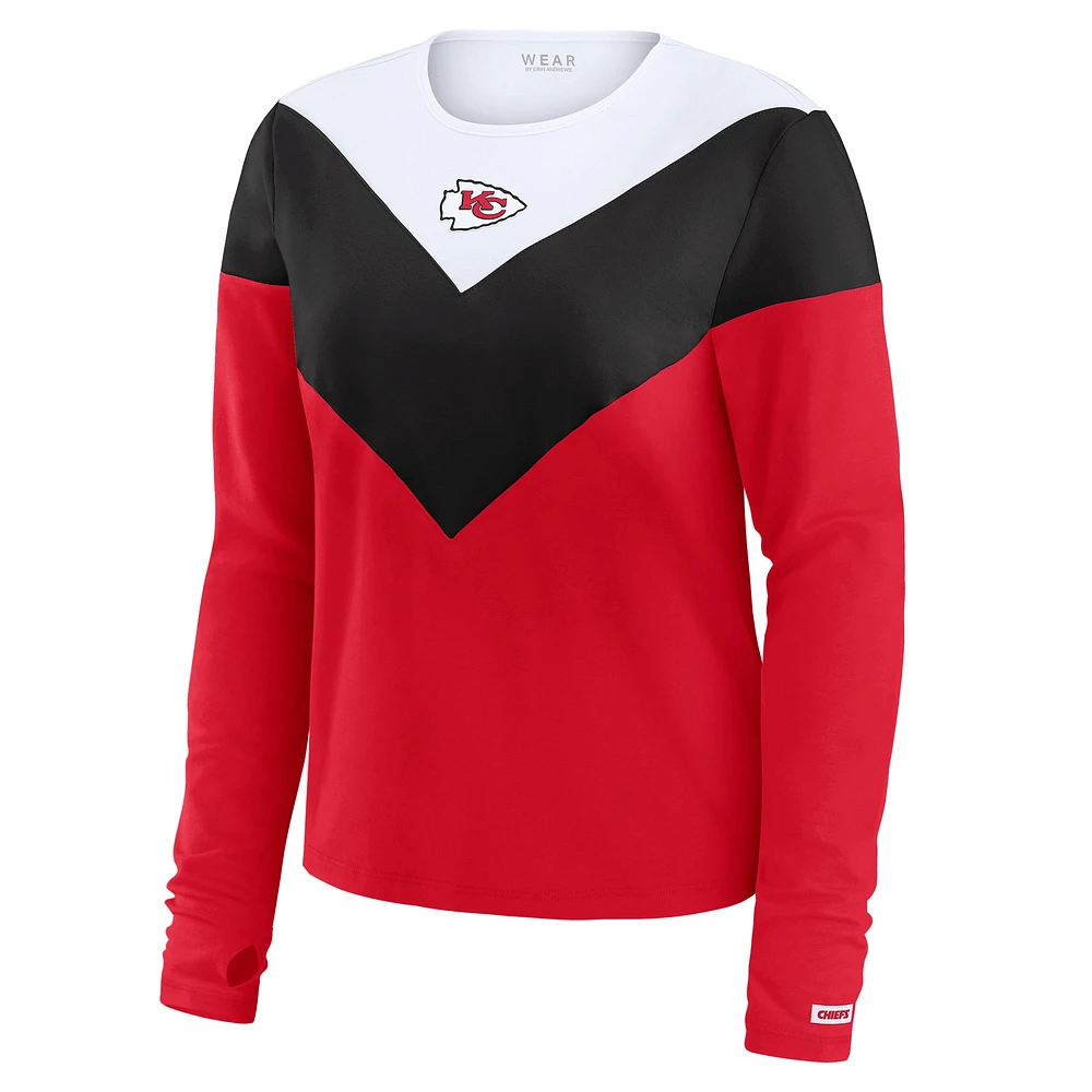 Women's WEAR by Erin Andrews Red/Black Kansas City Chiefs Plus Chevron Tri-Blend Long Sleeve T-Shirt