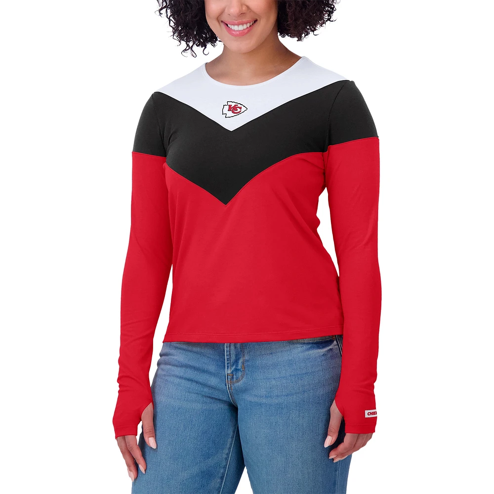 Women's WEAR by Erin Andrews Red/Black Kansas City Chiefs Plus Chevron Tri-Blend Long Sleeve T-Shirt