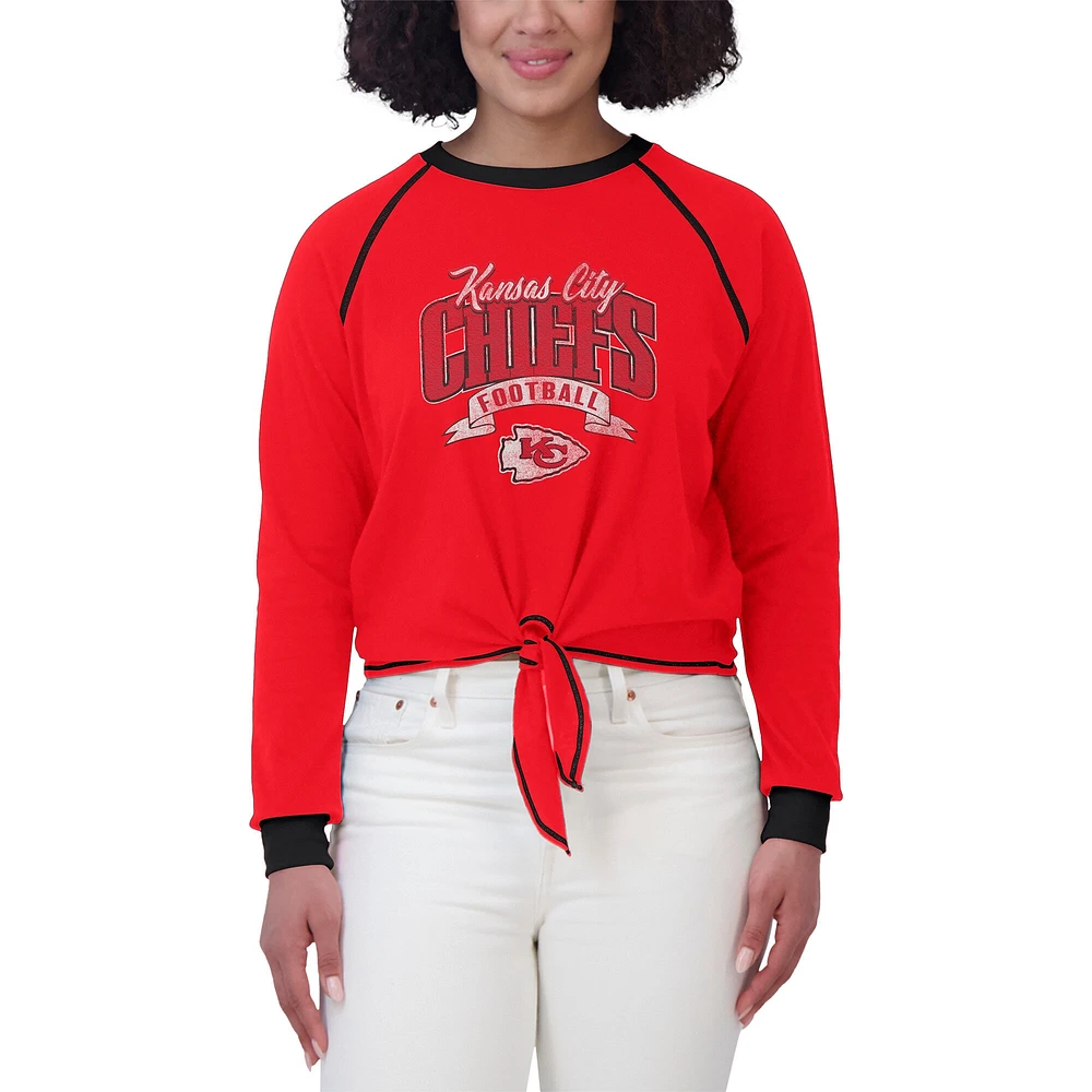 Women's WEAR by Erin Andrews Red/Black Kansas City Chiefs Plus Tie-Front Long Sleeve Top