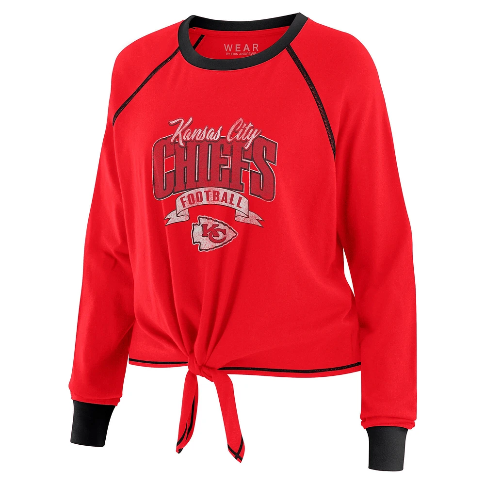 Haut à manches longues noué sur le devant rouge/noir Kansas City Chiefs pour femme WEAR by Erin Andrews