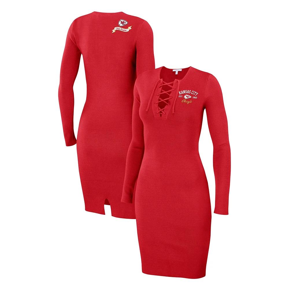 Robe rouge à manches longues lacets WEAR by Erin Andrews pour femmes des Chiefs de Kansas City