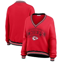 Sweat-shirt oversize à manches longues et col en V rouge Kansas City Chiefs pour femme WEAR by Erin Andrews