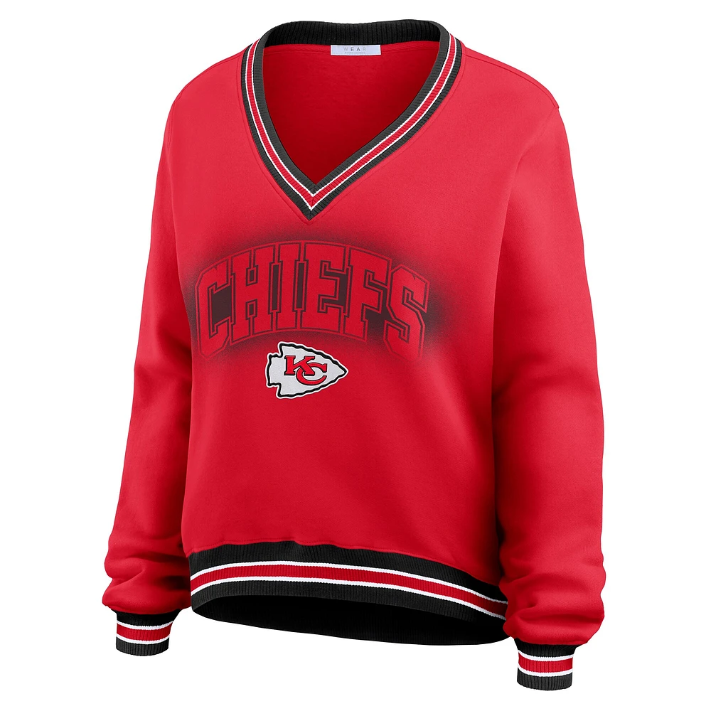 Sweat-shirt oversize à manches longues et col en V rouge Kansas City Chiefs pour femme WEAR by Erin Andrews