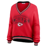 Sweat-shirt oversize à manches longues et col en V rouge Kansas City Chiefs pour femme WEAR by Erin Andrews