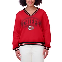 Sweat-shirt oversize à manches longues et col en V rouge Kansas City Chiefs pour femme WEAR by Erin Andrews
