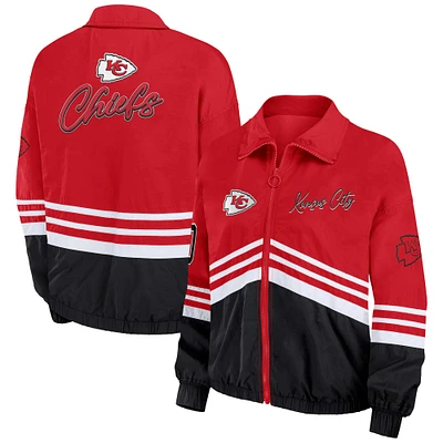 Veste coupe-vent entièrement zippée rouge à imprimé rétro des Kansas City Chiefs pour femme WEAR by Erin Andrews