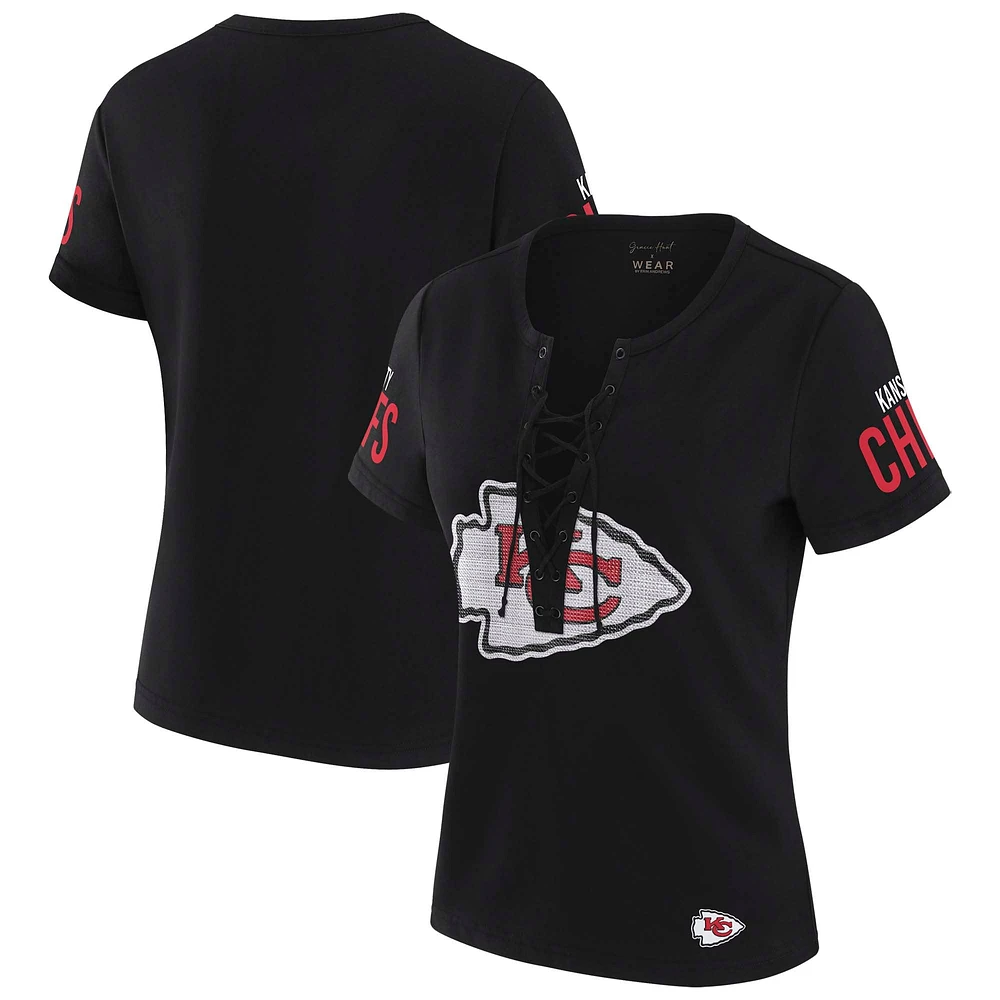 T-shirt à lacets noir Draft Me des Kansas City Chiefs pour femme WEAR by Erin Andrews x Gracie Hunt