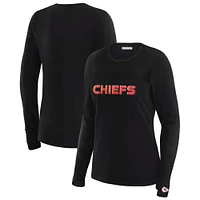 Women's WEAR by Erin Andrews x Gracie Hunt Black Kansas City Chiefs Mesh Panel Long Sleeve T-Shirt