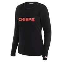 Women's WEAR by Erin Andrews x Gracie Hunt Black Kansas City Chiefs Mesh Panel Long Sleeve T-Shirt