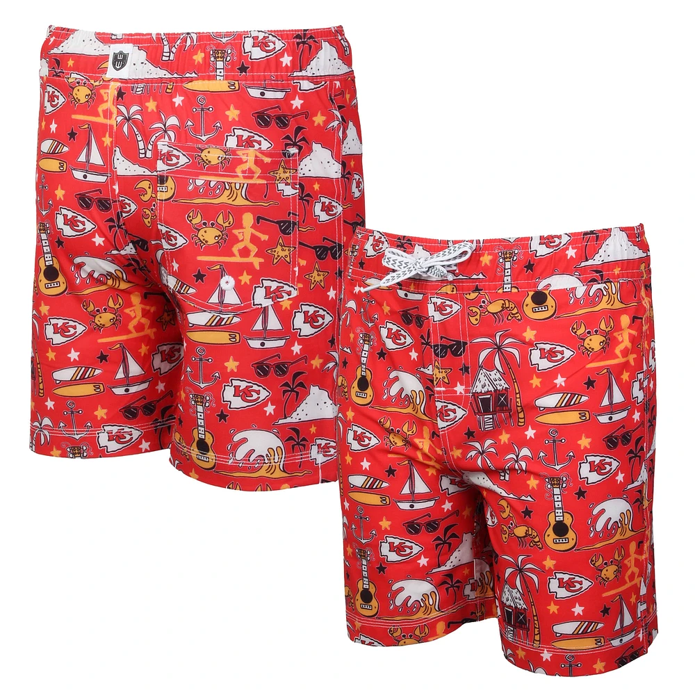Youth Wes & Willy  Red Kansas City Chiefs Luau Swim Trunks