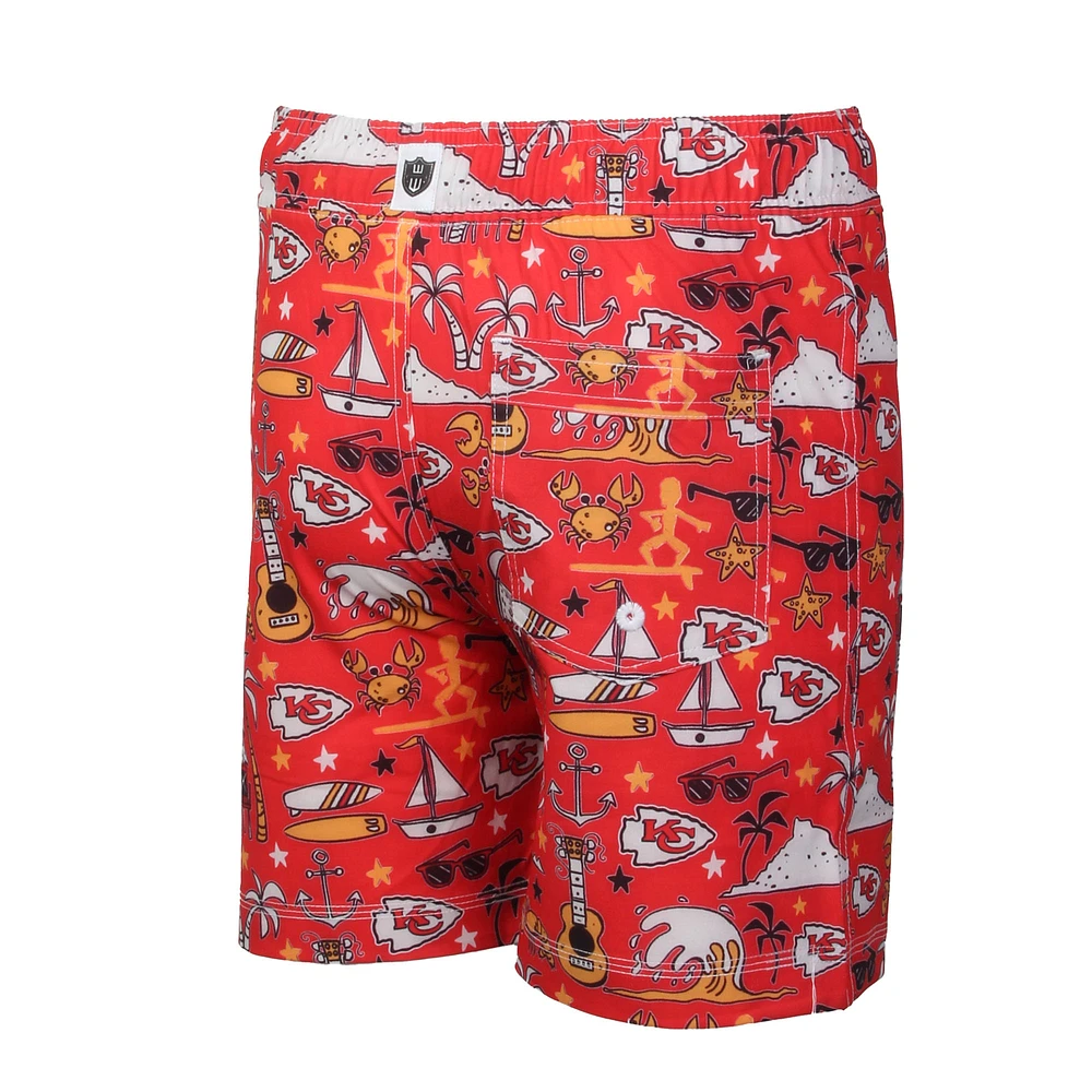 Youth Wes & Willy  Red Kansas City Chiefs Luau Swim Trunks