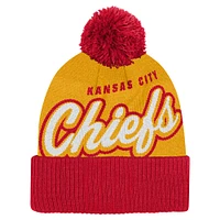 Youth Gold/Red Kansas City Chiefs Pro-Sport Jacquard Cuffed Knit Hat with Pom