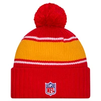 Youth New Era Red Kansas City Chiefs 2024 Sideline Sport Cuffed Knit Hat with Pom