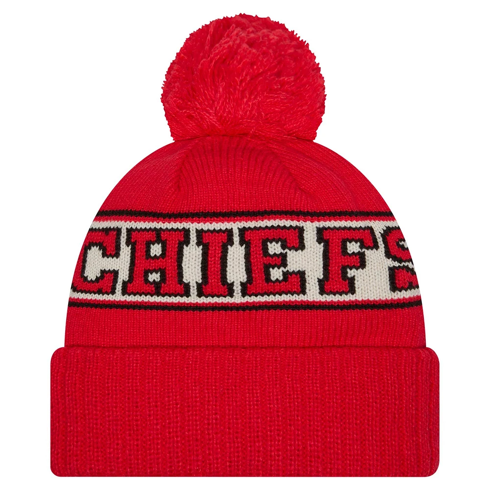 Youth New Era Red Kansas City Chiefs Retro Cuffed Knit Hat with Pom