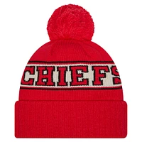 Youth New Era Red Kansas City Chiefs Retro Cuffed Knit Hat with Pom
