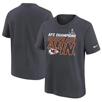 T-shirt Nike Anthracite de la collection Trophée des Kansas City Chiefs 2023 Champions l'AFC pour jeunes