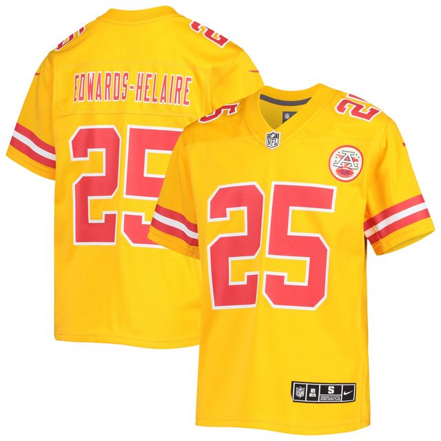 Maillot de match d'équipe inversé Nike Clyde Edwards-Helaire Gold pour jeunes des Kansas City Chiefs